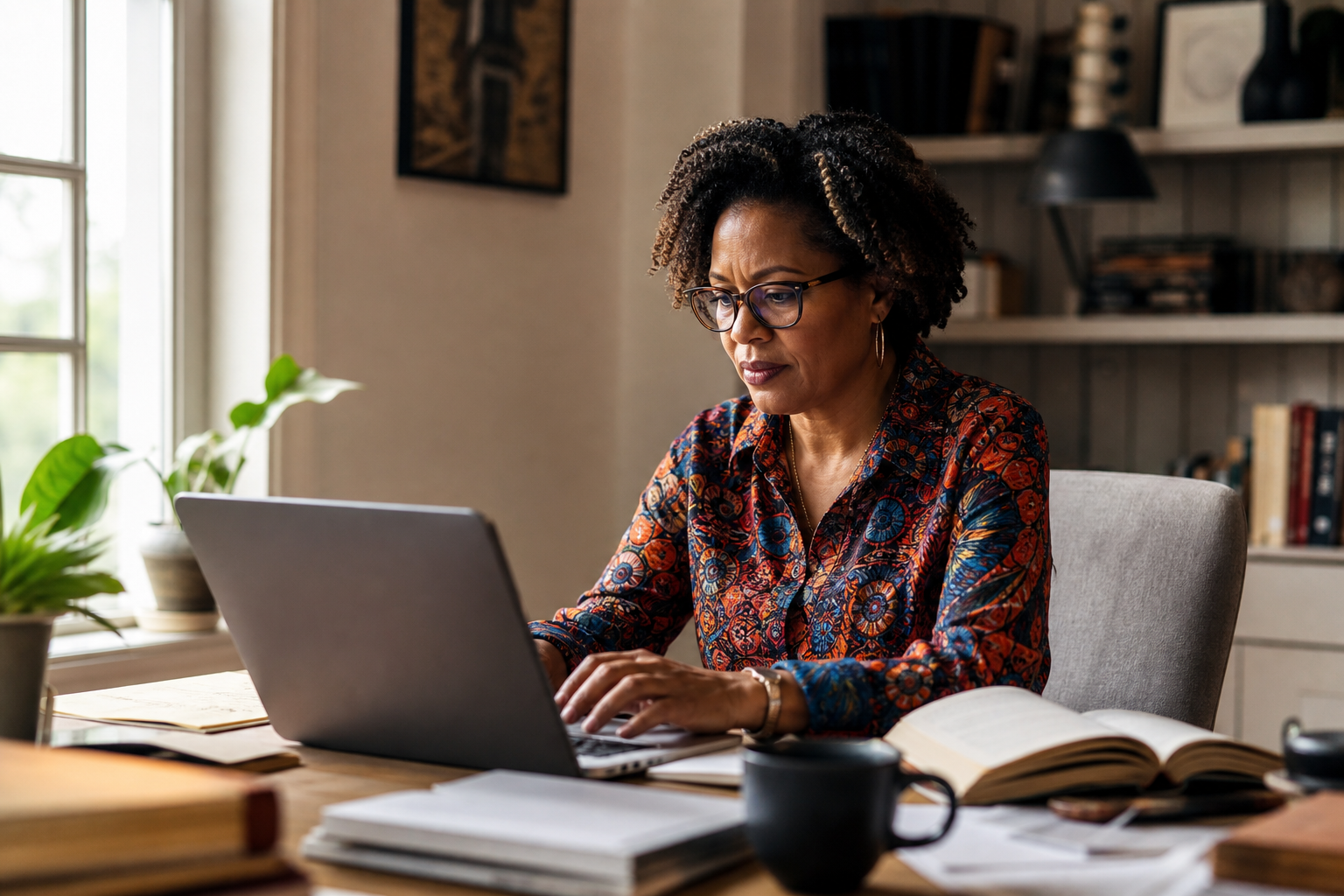 Black Woman Researcher Typing on Laptop