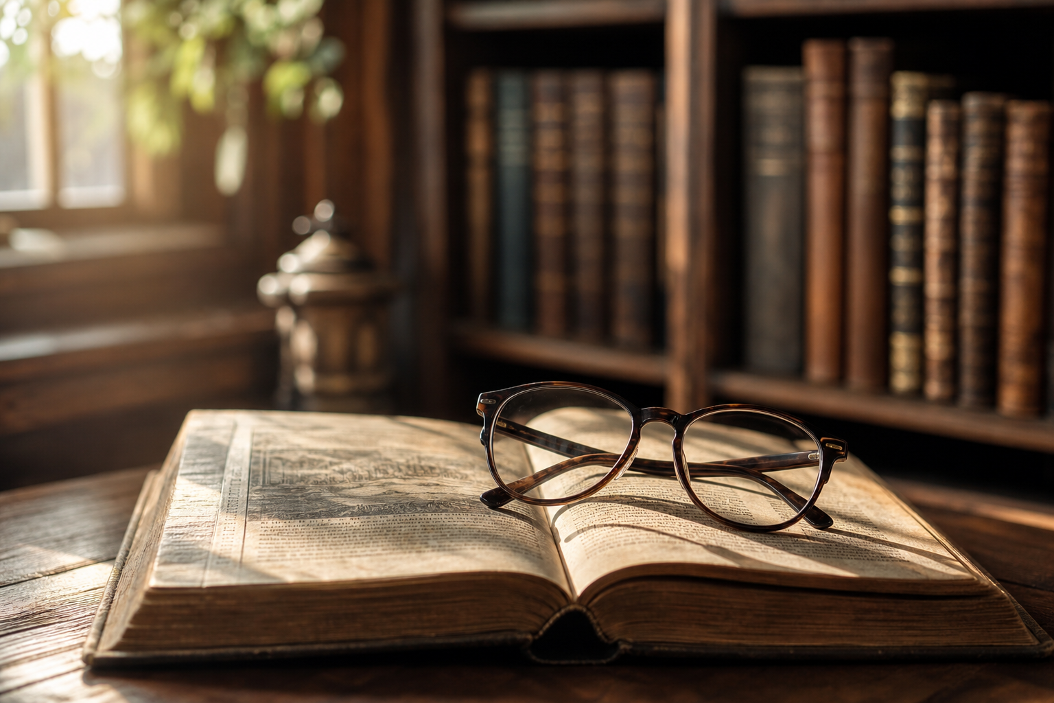 Eye Glasses on Open Book