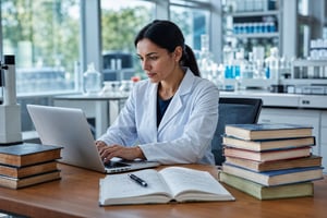 Medical Researcher with Laptop and Book